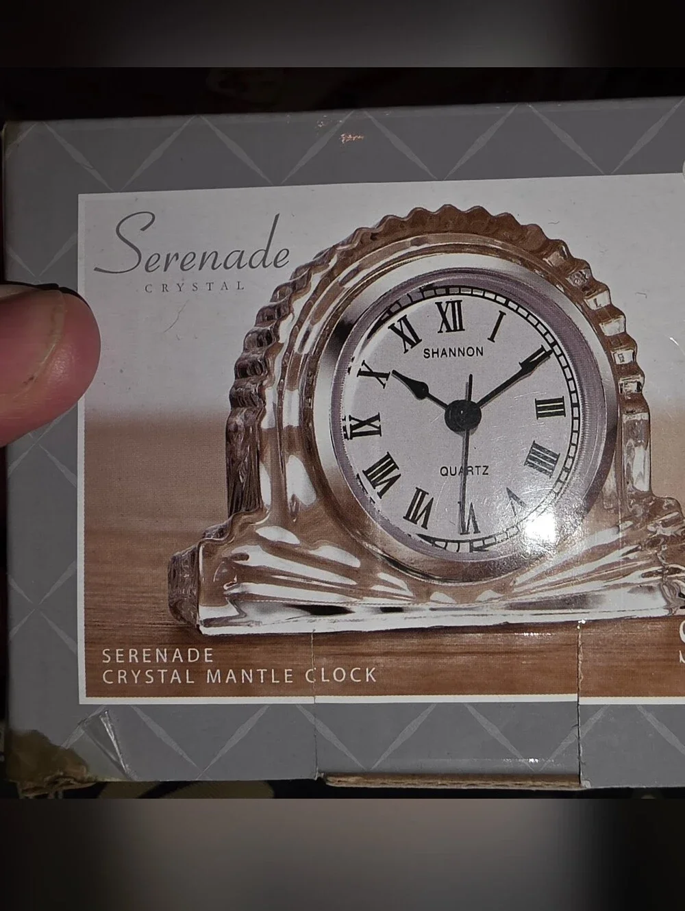 SHANNON Clear Crystal Mantel Clock with Black Roman Numerals New